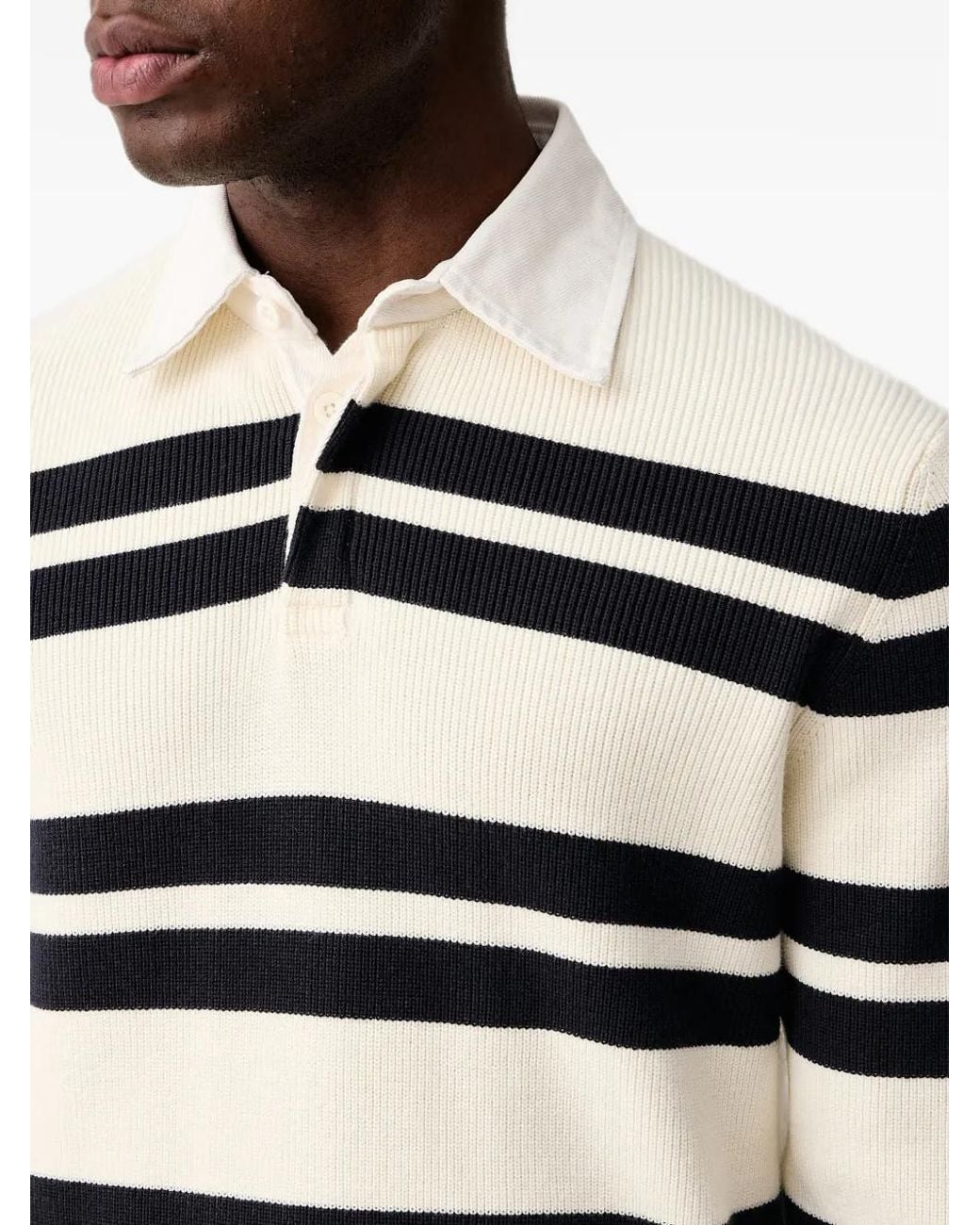Lindbergh Blue Striped Ribbed-Knit Rugby Polo Shirt for men
