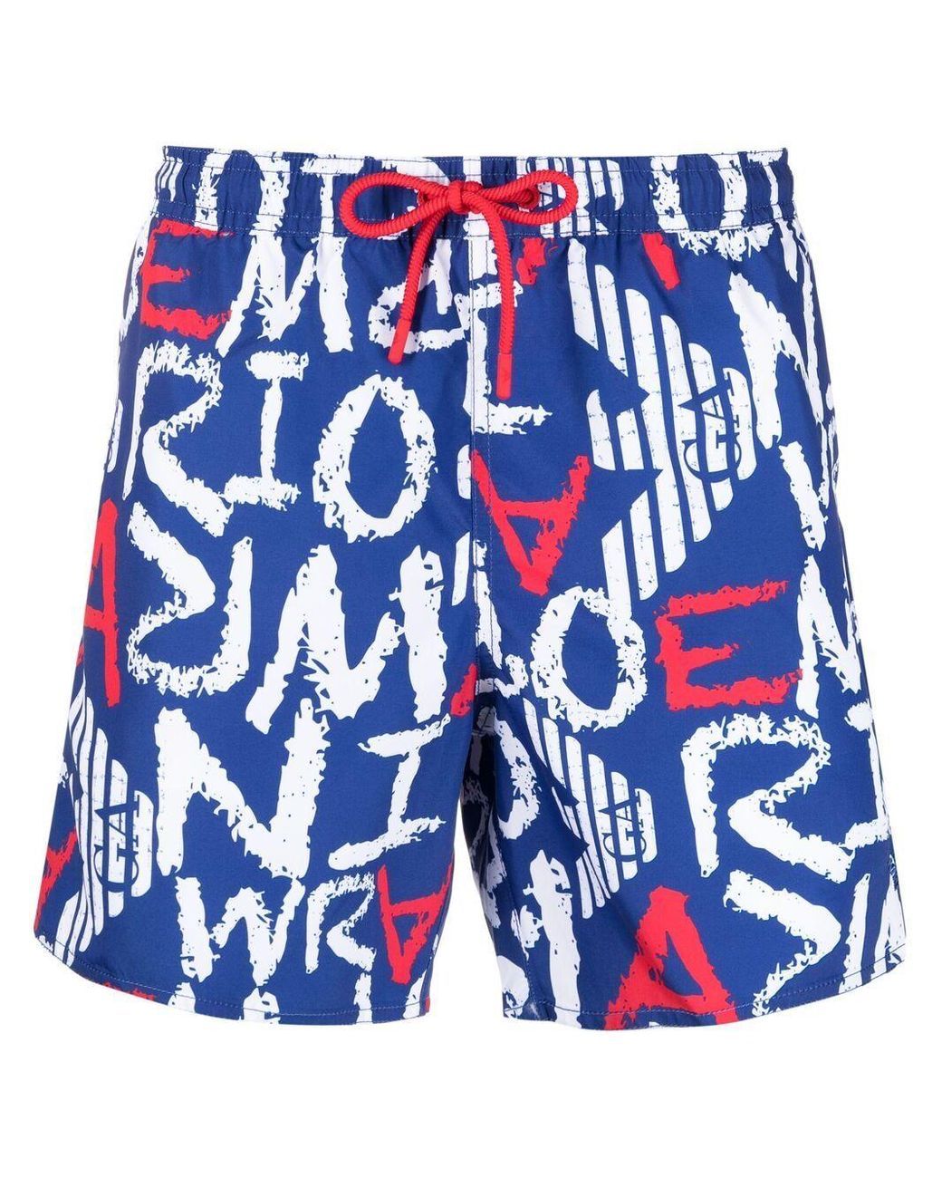 Emporio Armani Graphic-print Drawstring-fastening Swim Shorts in Blue ...