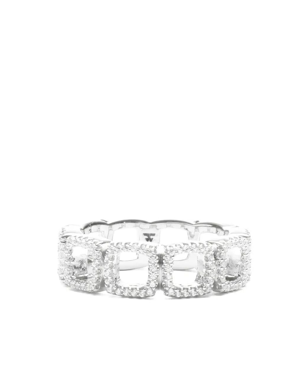 Tom Wood White Square-Link Zirconia Ring for men
