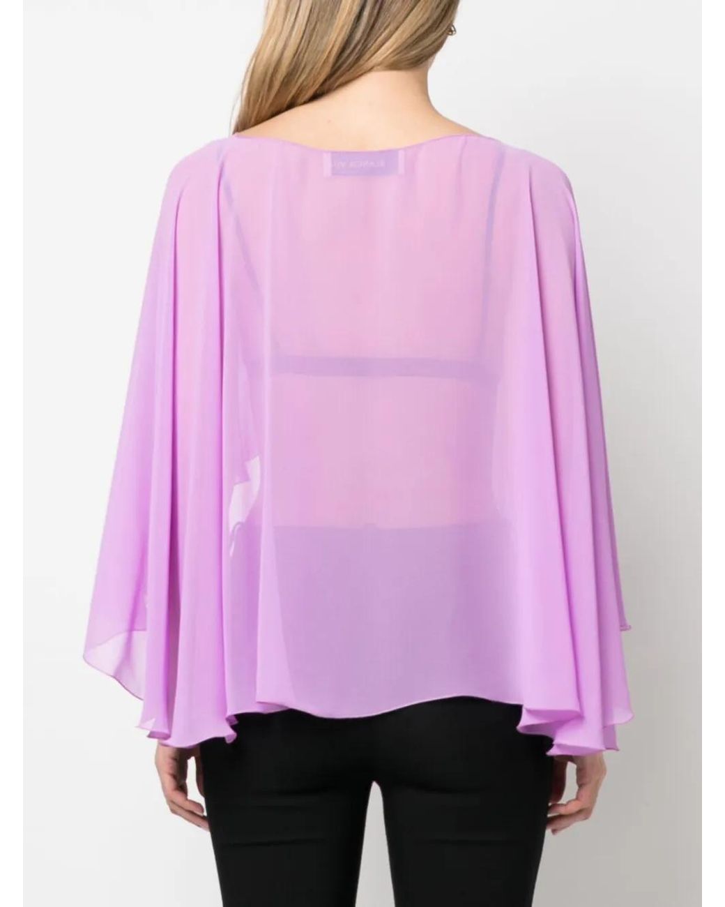 Blanca Vita Purple Transparent Ruffled Cropped Top
