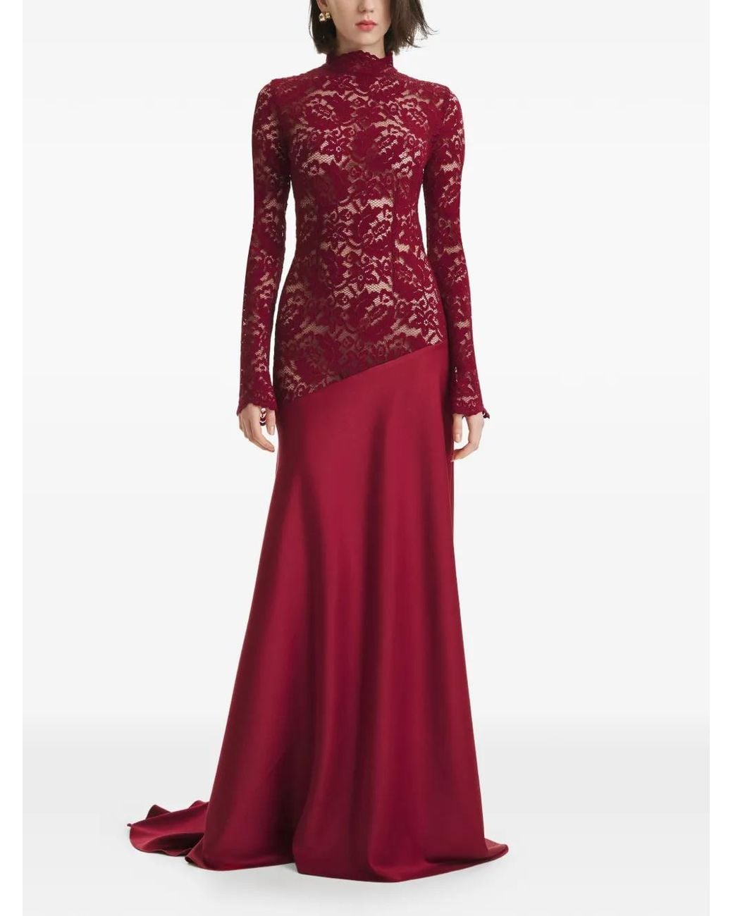 2310 STUDIO Lace Long-Sleeve Maxi Dress in Red | Lyst