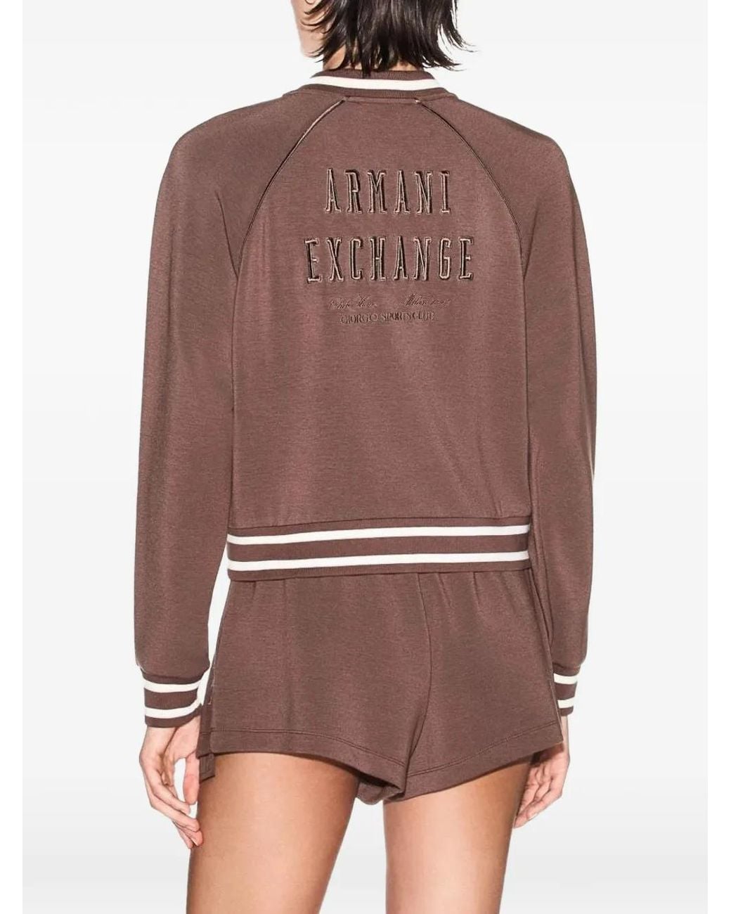 ARMANI EXCHANGE Brown Striped-Trim Zip-Up Sweatshirt
