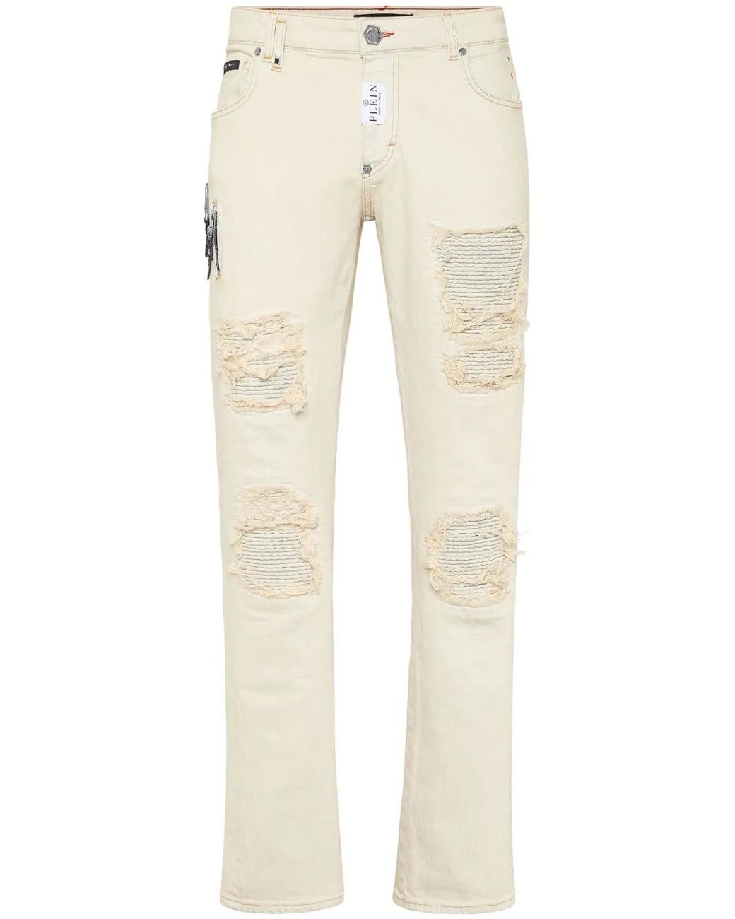 Philipp Plein Natural Logo-Patch Jeans for men