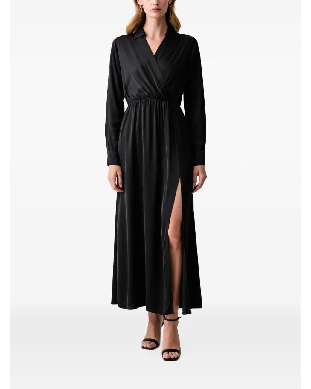 Fracomina Black Wrap-Style Side-Slit Maxi Dress