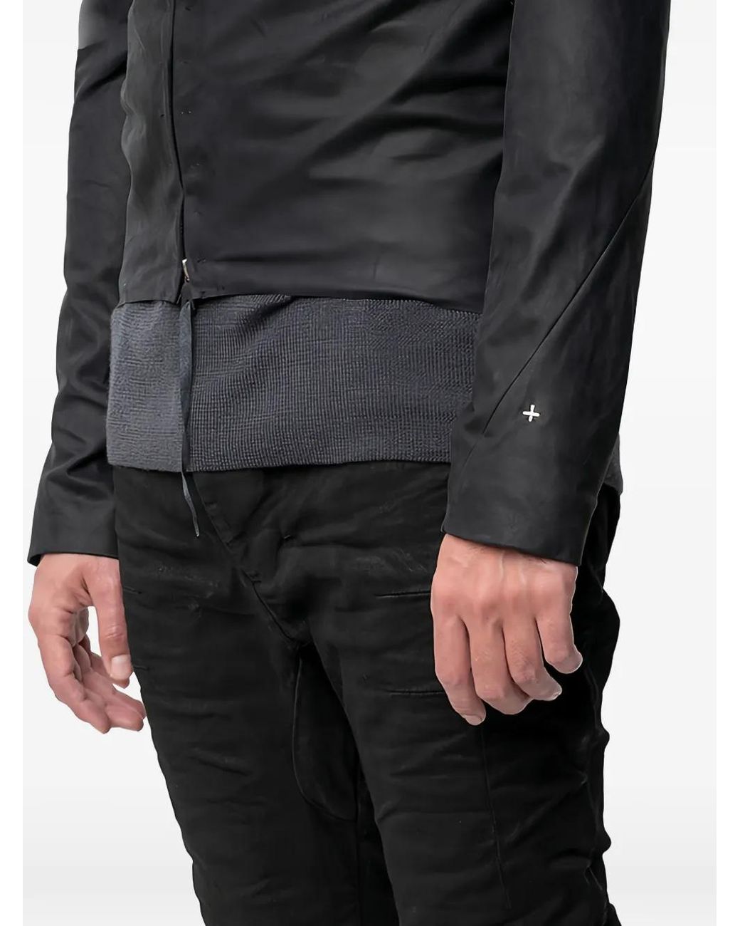 Ma+ Black Detachable-Hood Leather Jacket for men