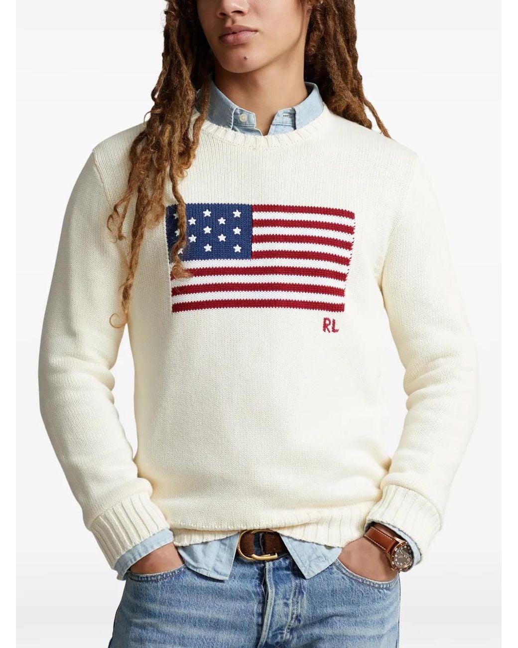 Polo Ralph Lauren White The Iconic Flag Jumper