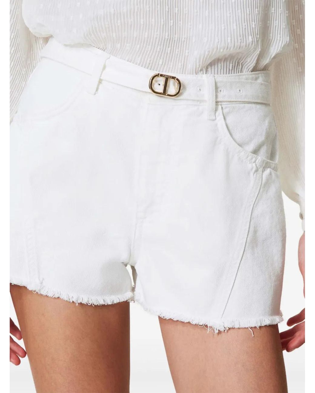 Twinset White Oval T Denim Shorts