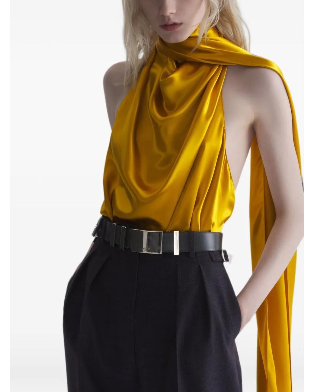 Mugler Blue Mustard Backless Scarf Top