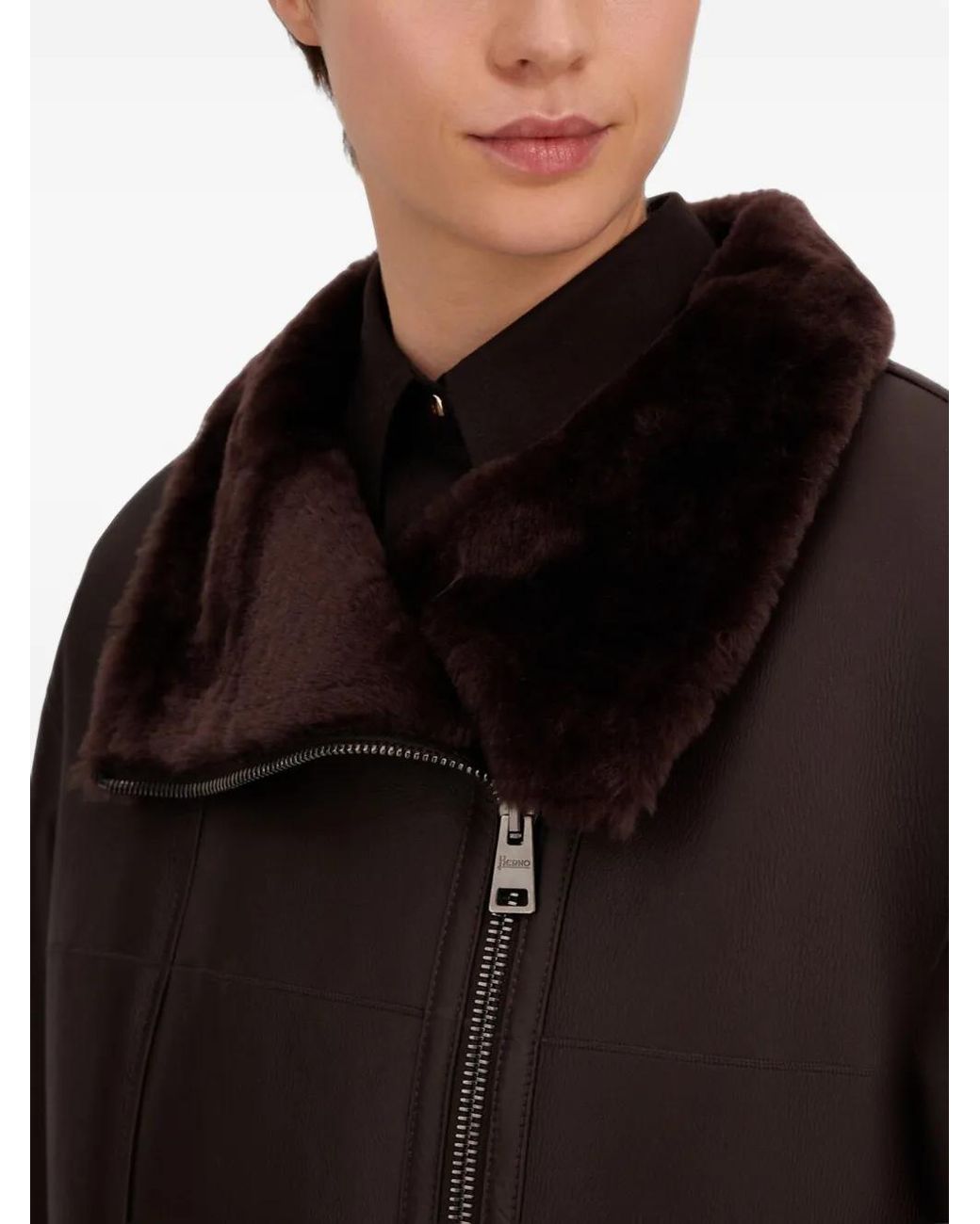 Herno Black Shearling-Lined Leather Jacket