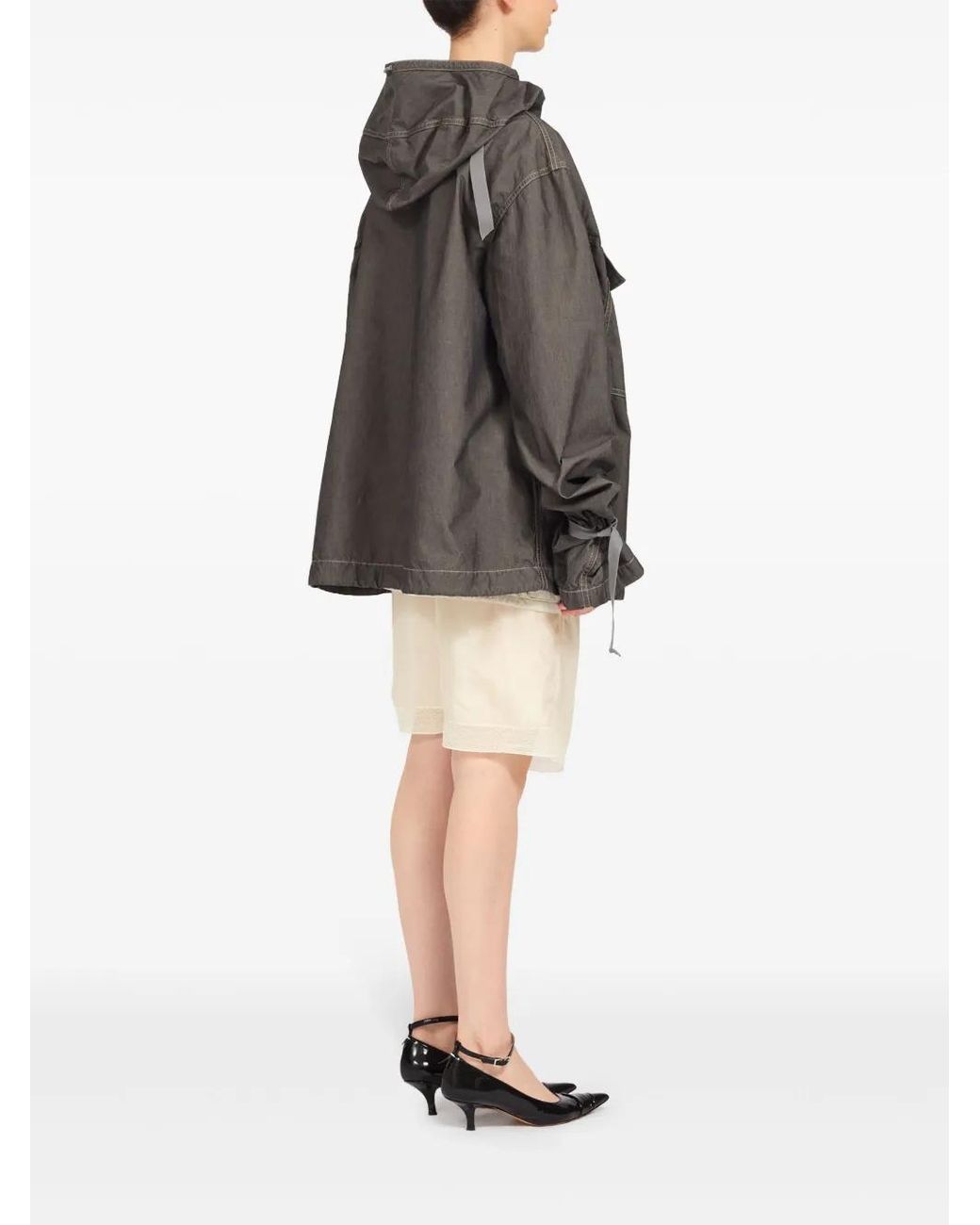 Maison Margiela Gray Hooded Drawstring-Waist Denim Jacket