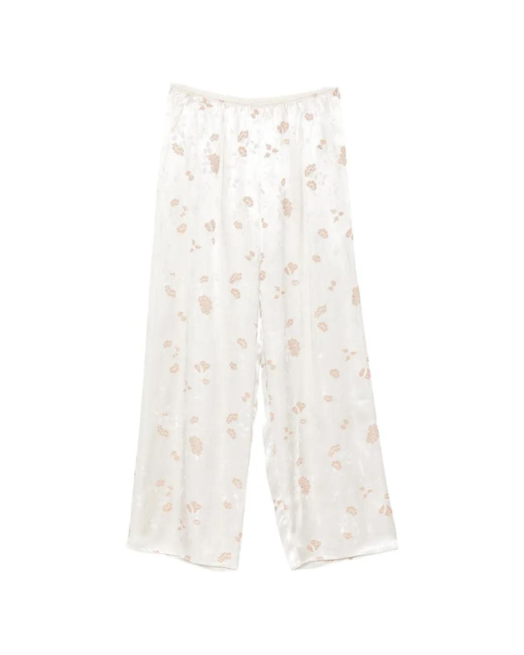Doen White Lavona Floral-Jacquard Trousers