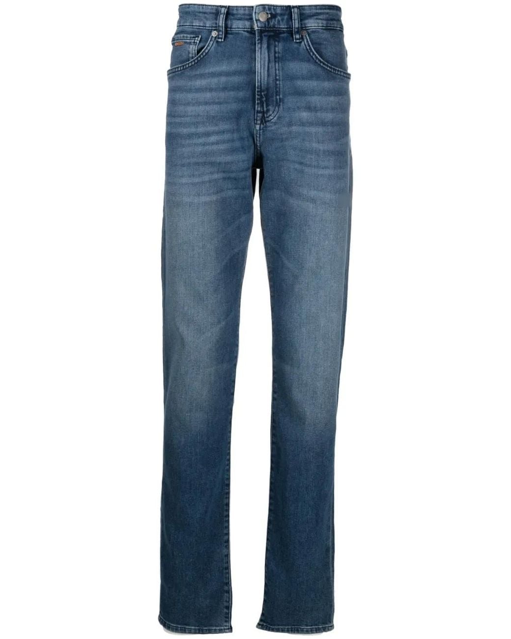 Boss Blue Tapered-Leg Mid-Waist Jeans for men