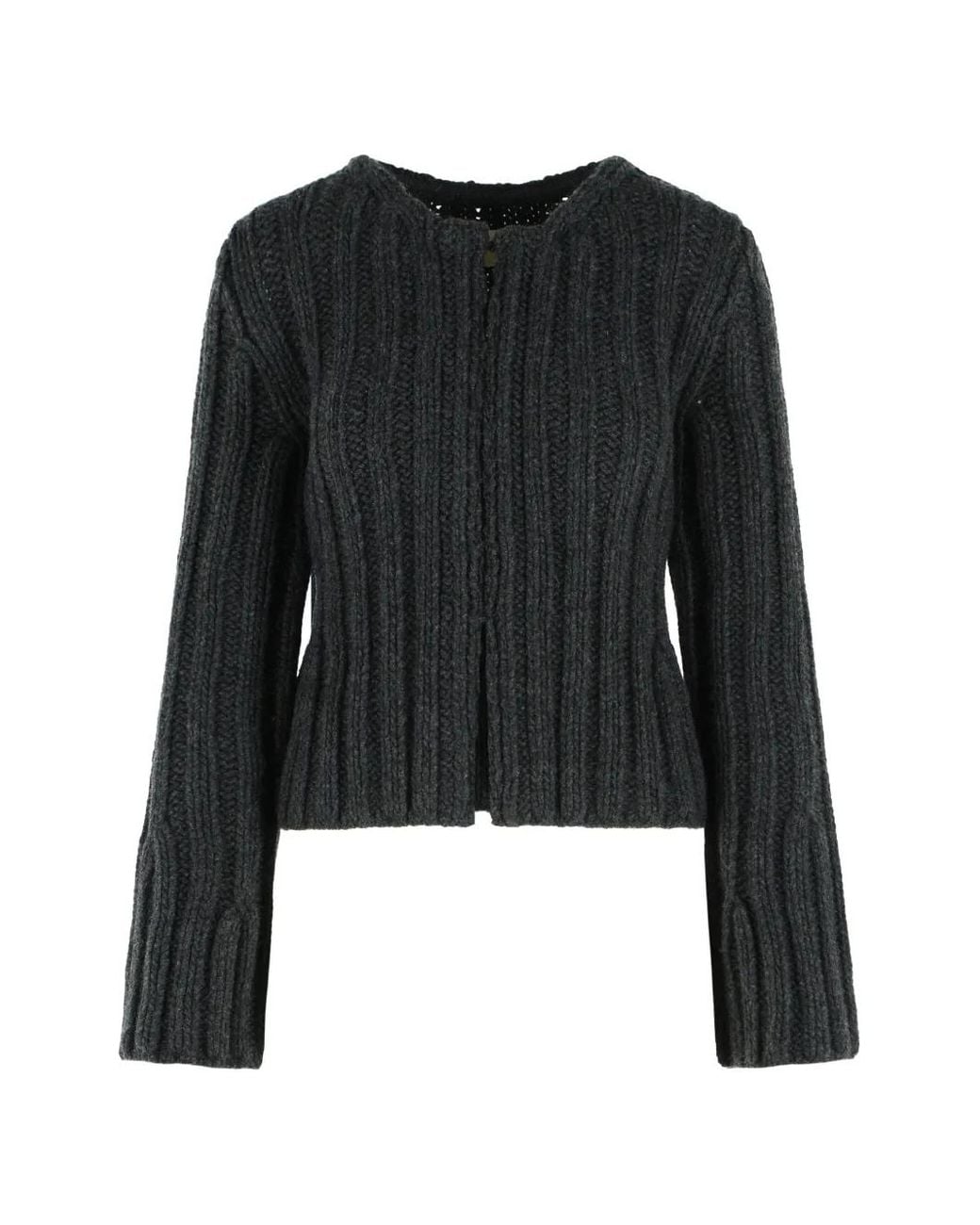 Khaite Black Janis Ribbed-Knit Cardigan