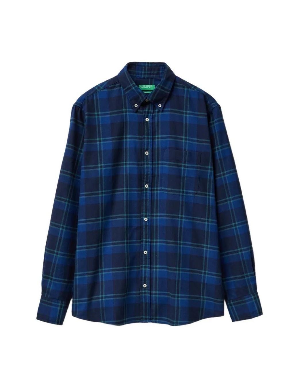 Benetton Blue Plaid Flannel Shirt for men