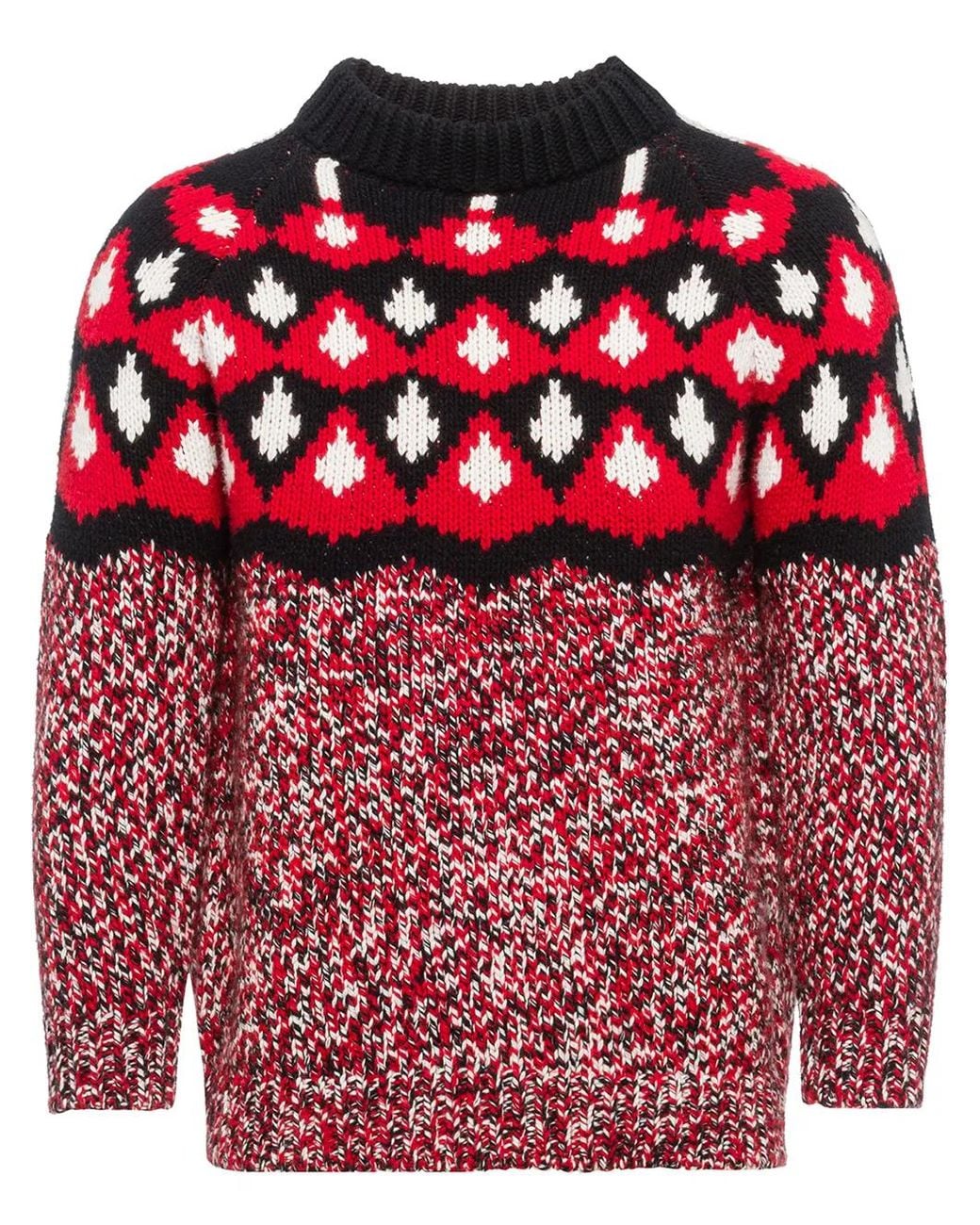 Prada Red Patterned Jacquard Knit Jumper for men