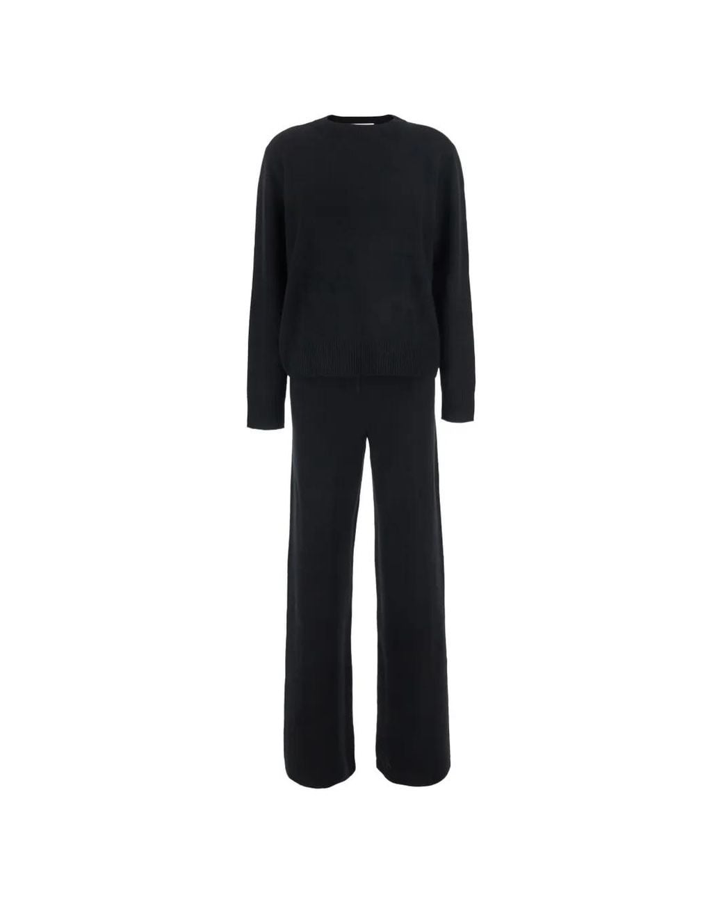 Soft Goat Black Cashmere Knitted Trousers And Sweater Set