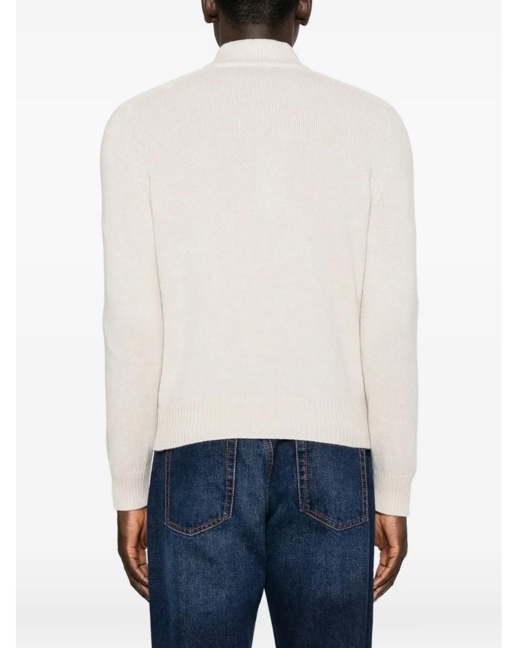 Gran Sasso White Button-Up High-Neck Sweater for men