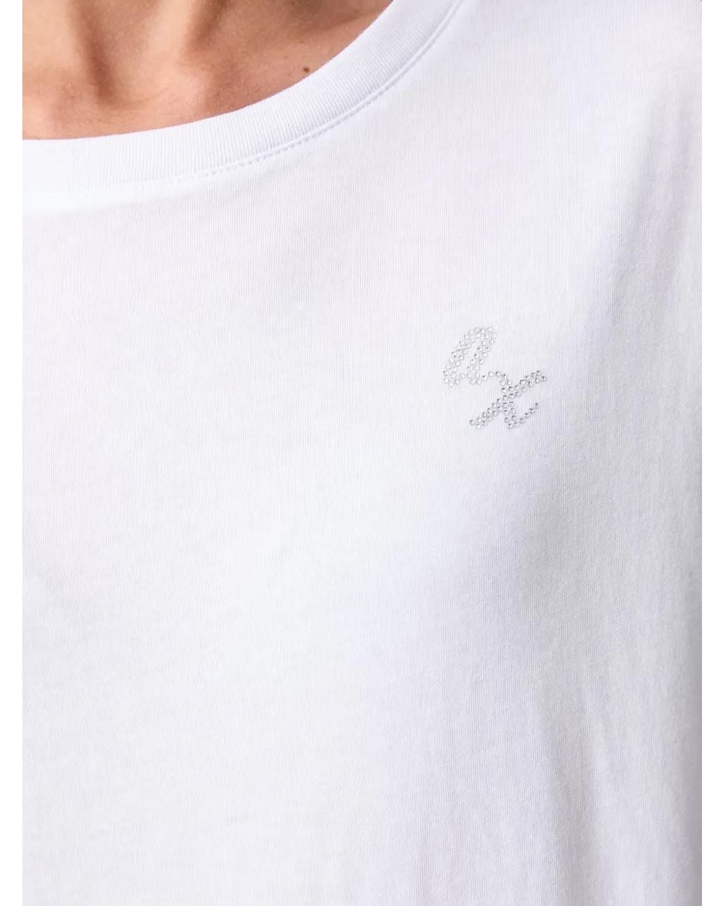 ARMANI EXCHANGE White T-Shirt Orné De Cristaux À Logo
