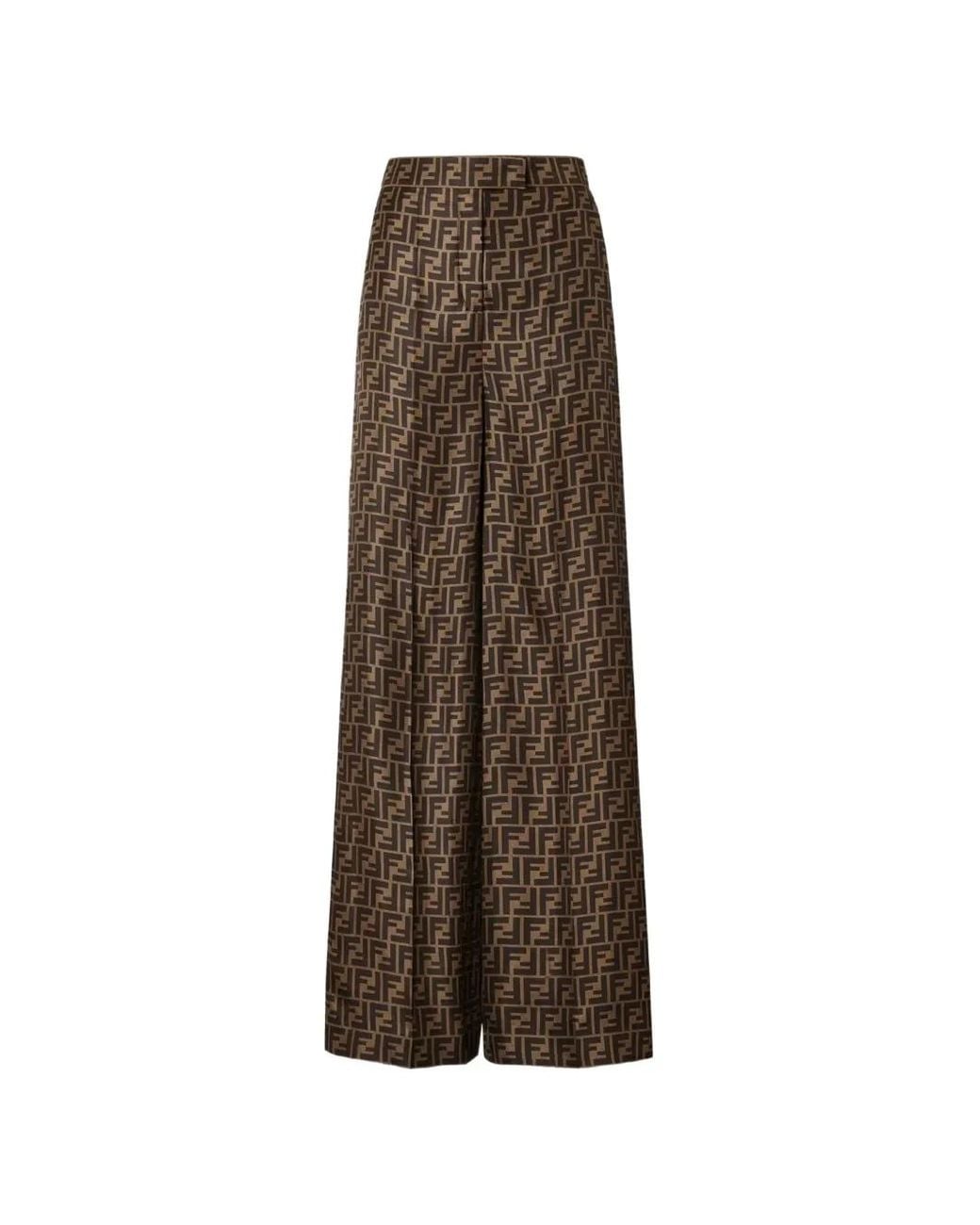 Fendi Brown Ff Silk Wide-Leg Trousers