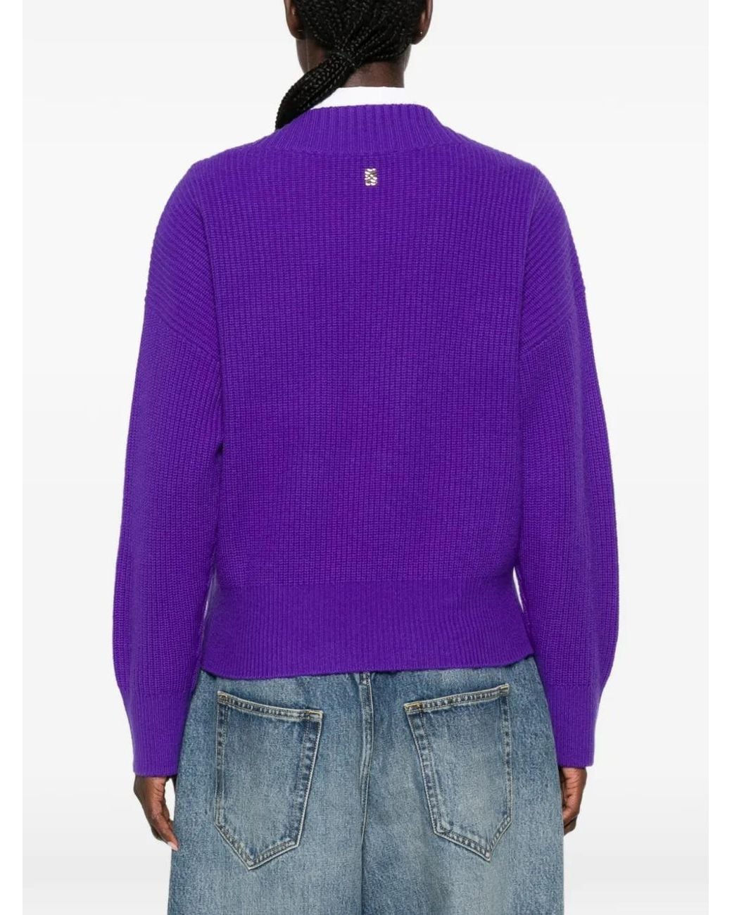Sandro Purple Ribbed-Knit V-Neck Sweater