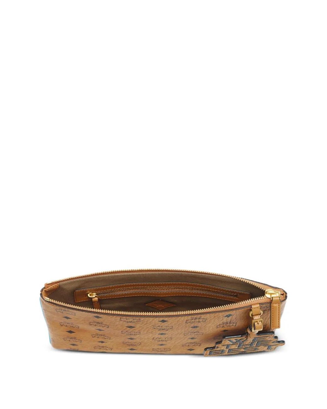 MCM Brown X We The Best Medium Visetos Logo-Print Pouch