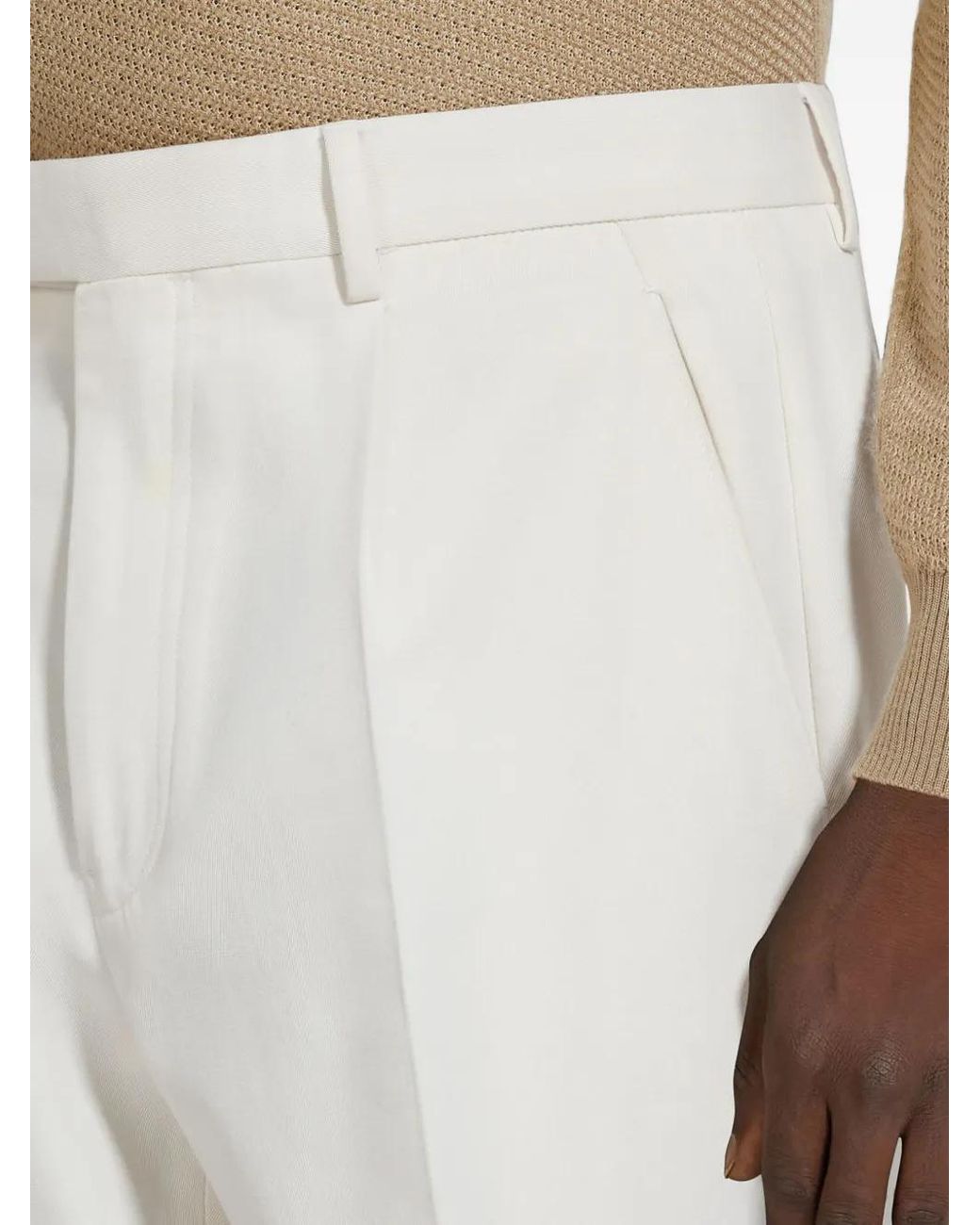 Zegna White Cotton And Wool Trousers for men