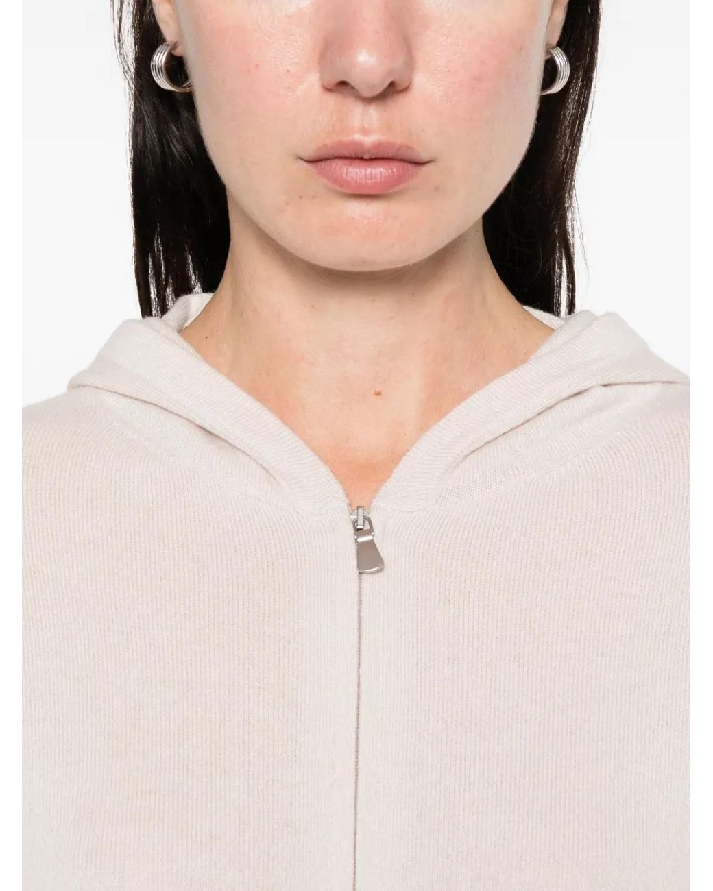 Gran Sasso White Hooded Zip Knitwear