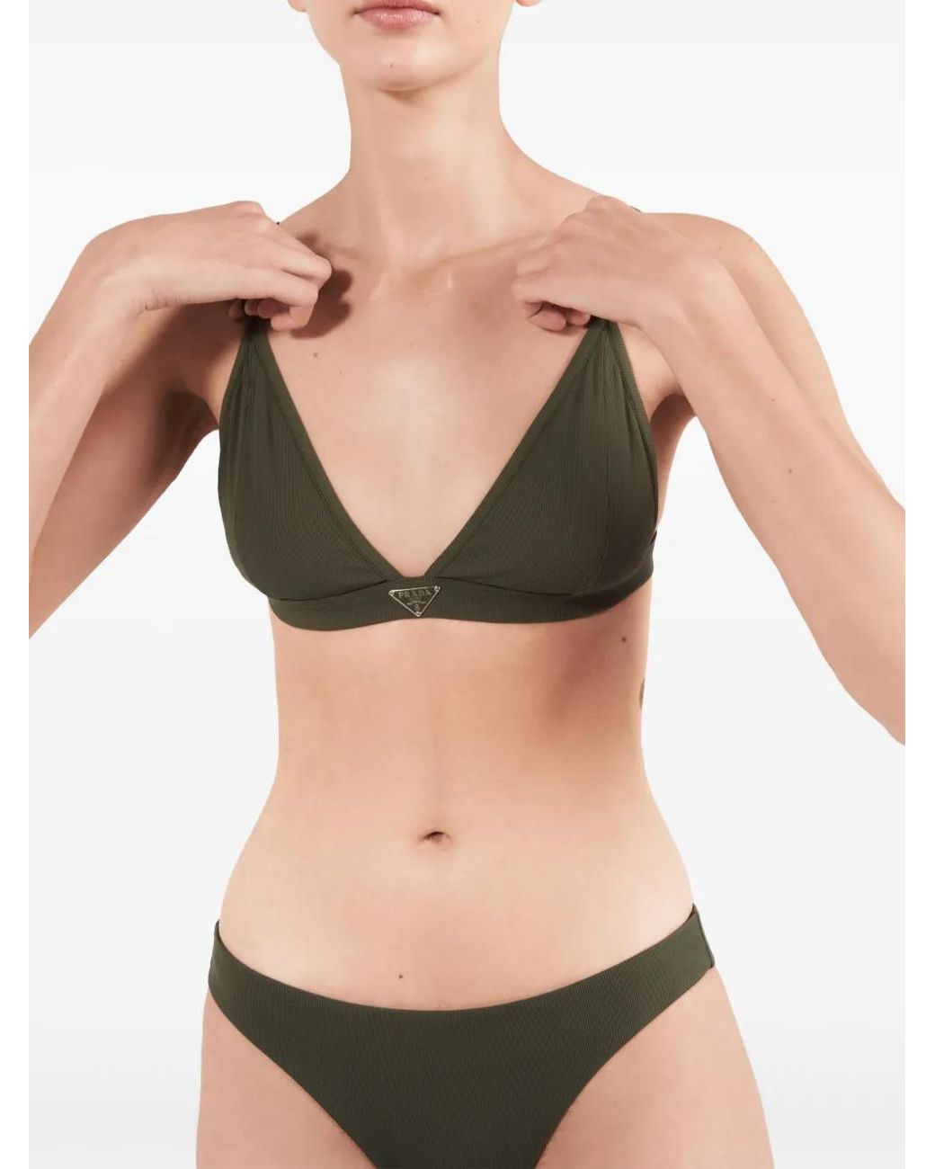 Prada Green Ribbed Knit Bralette Bikini Top