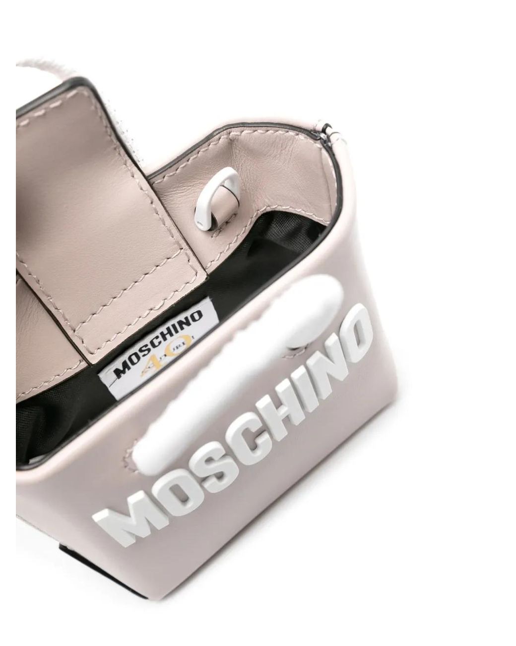 Moschino White Logo-Lettering Leather Mini Bag
