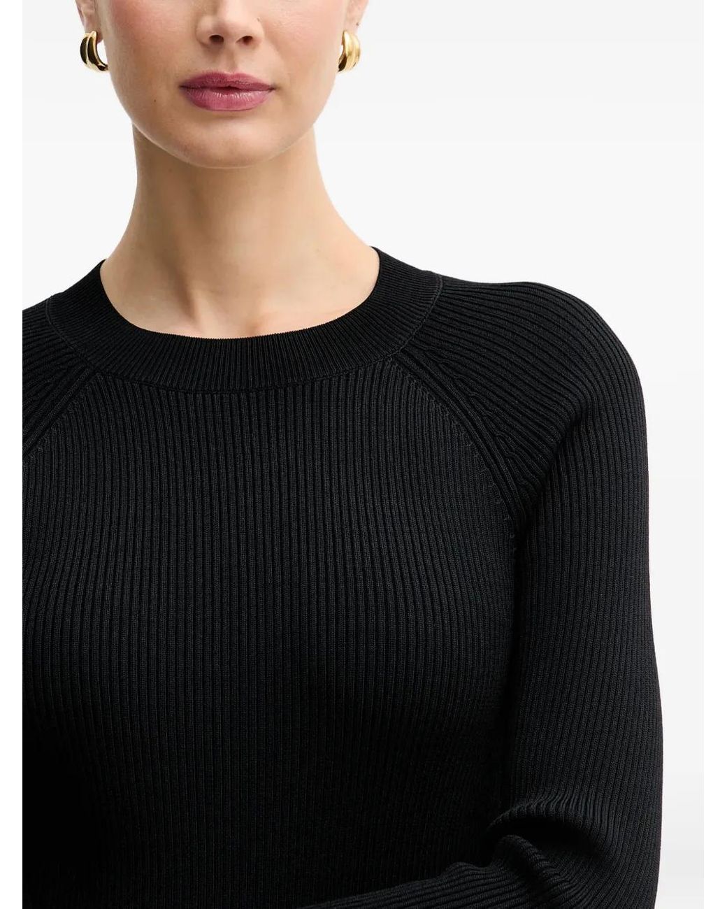 ARMANI EXCHANGE Black Ribbed Round-Neck Top