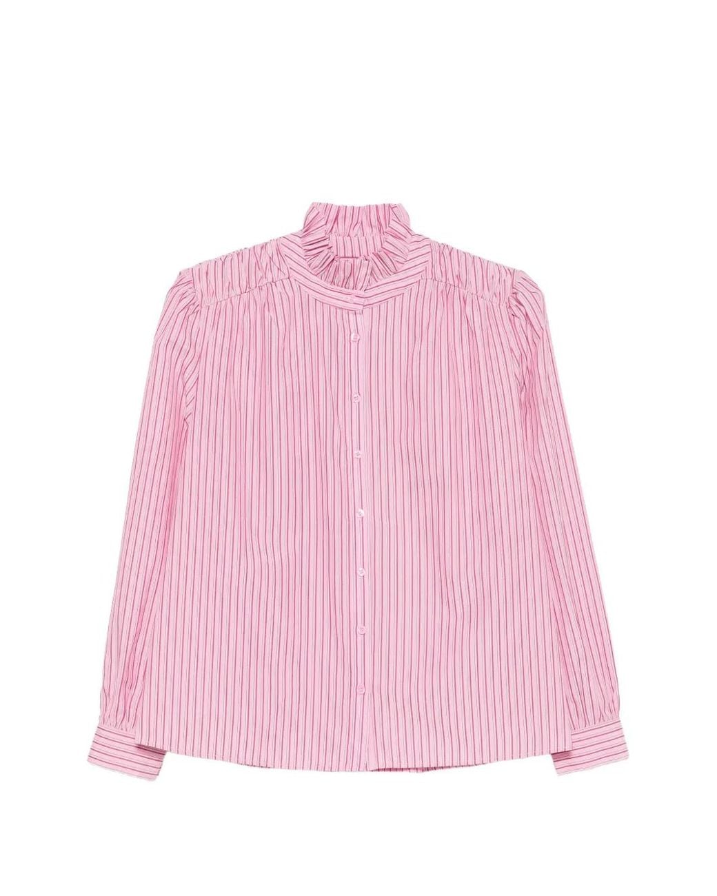 MAISON 123 Pink Striped Ruffled-Collar Blouse
