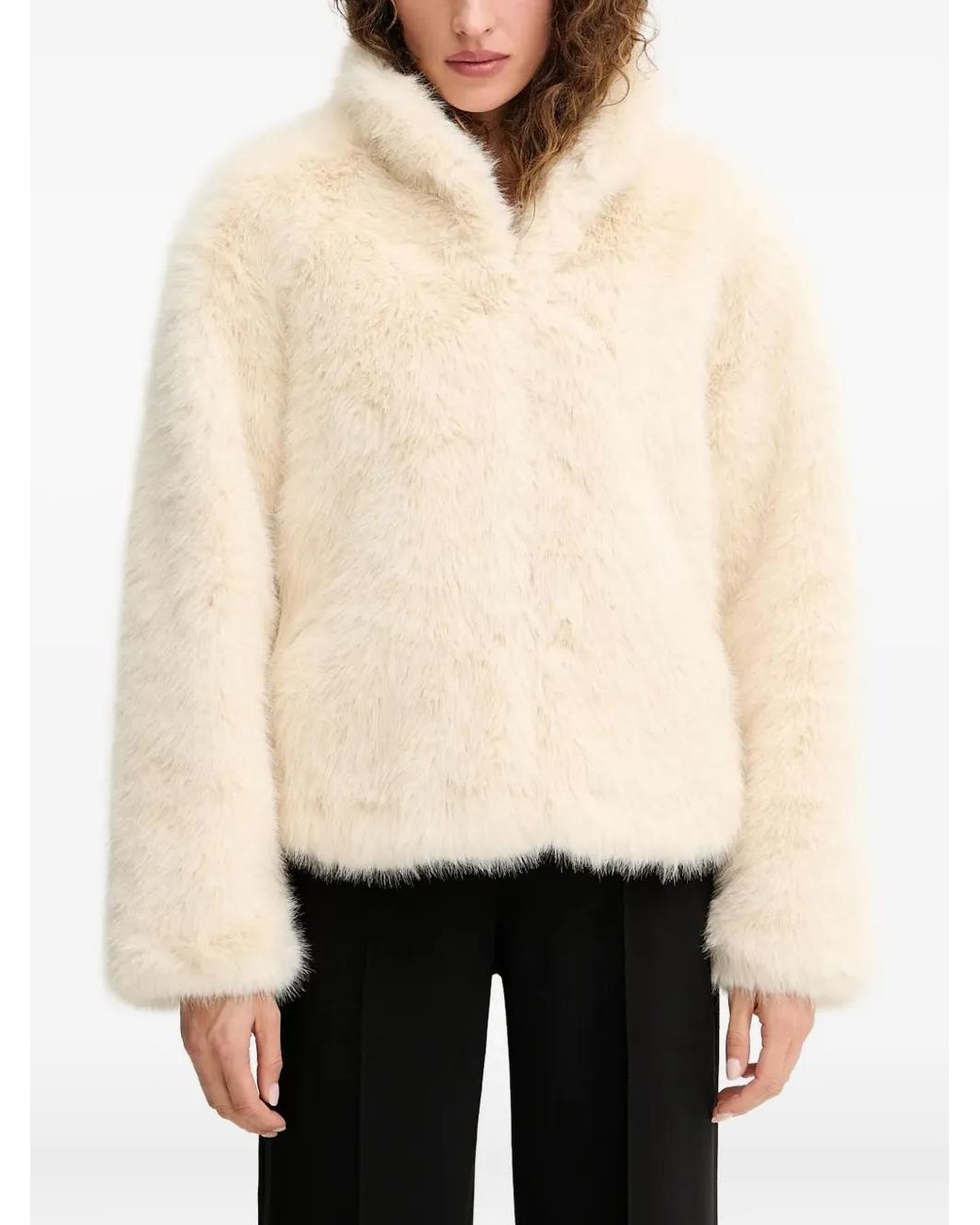 Silvian Heach Natural High-Neck Faux-Fur Jacket