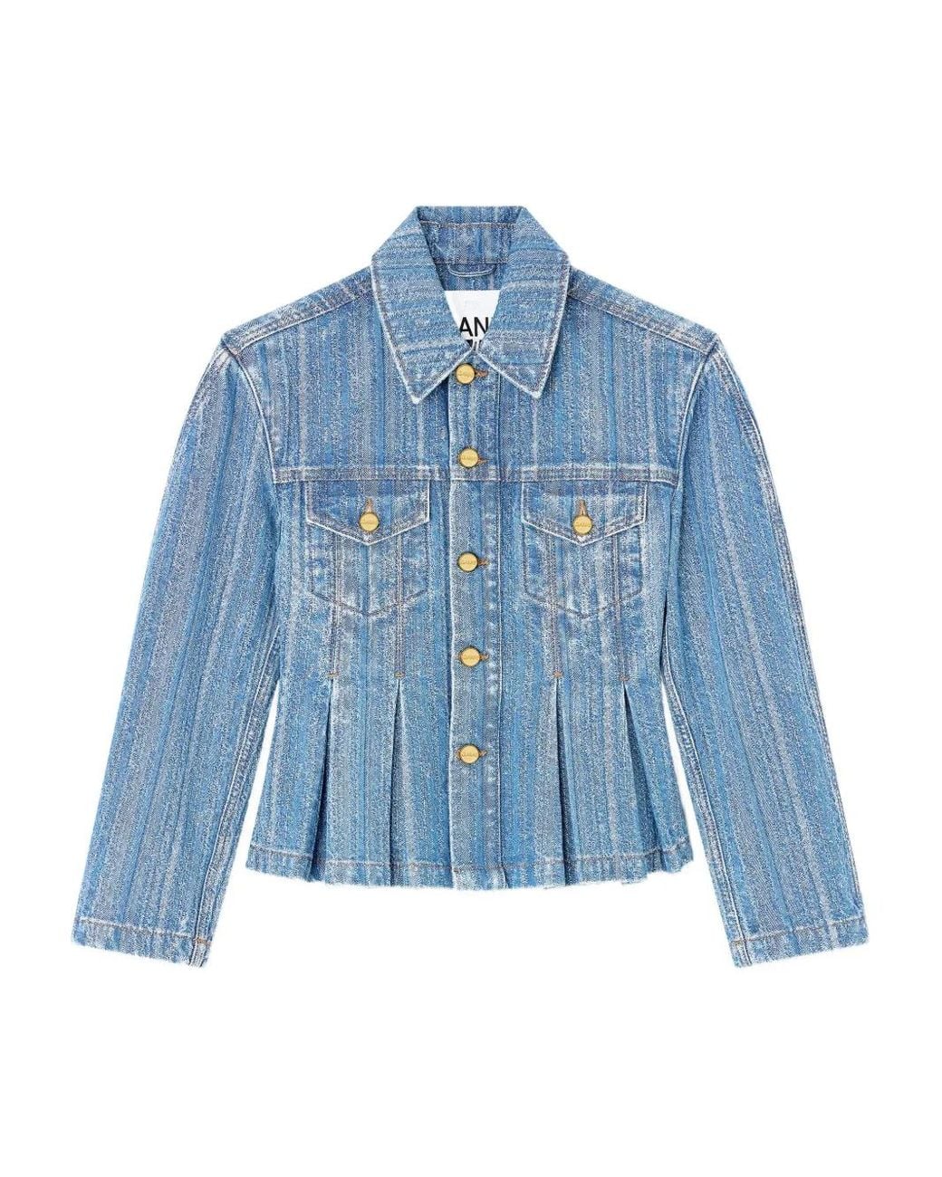 Ganni Blue Pleated Denim Jacket