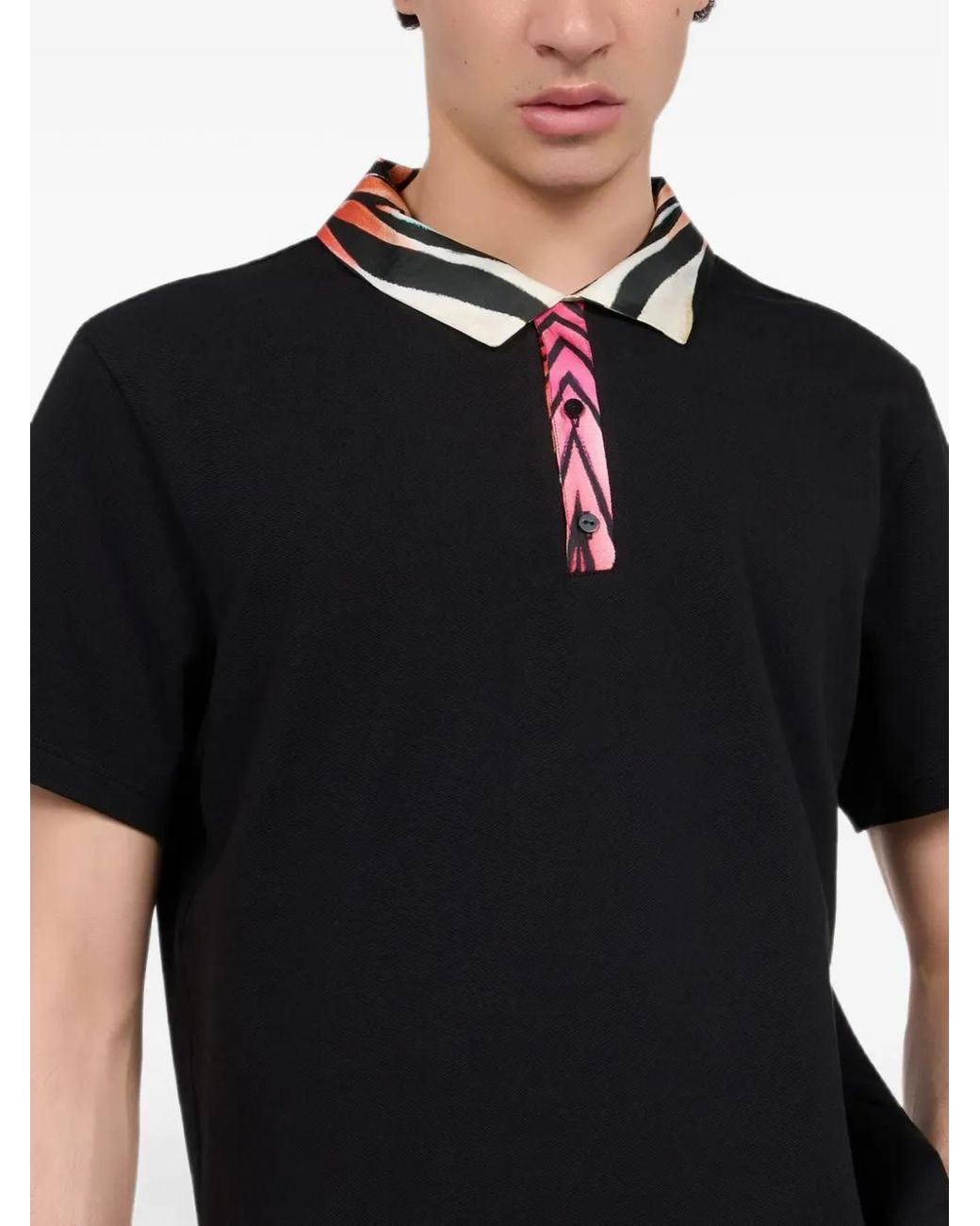 Roberto Cavalli Black Ray Of Paradise Collar Polo Shirt for men