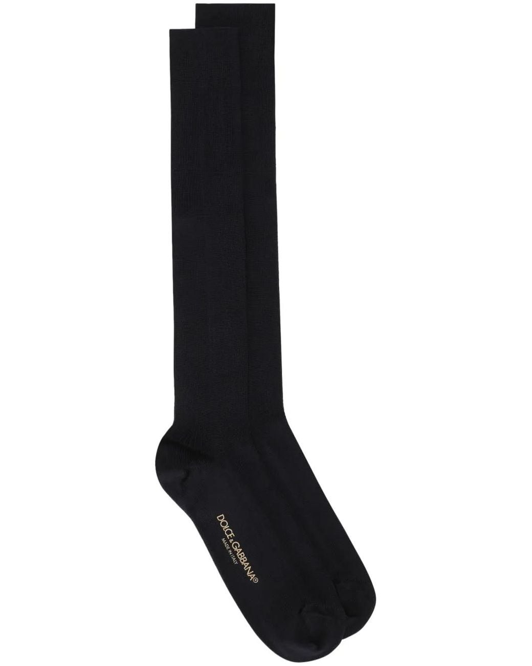 Dolce & Gabbana Black Knee-High Intarsia-Knit Logo Socks for men
