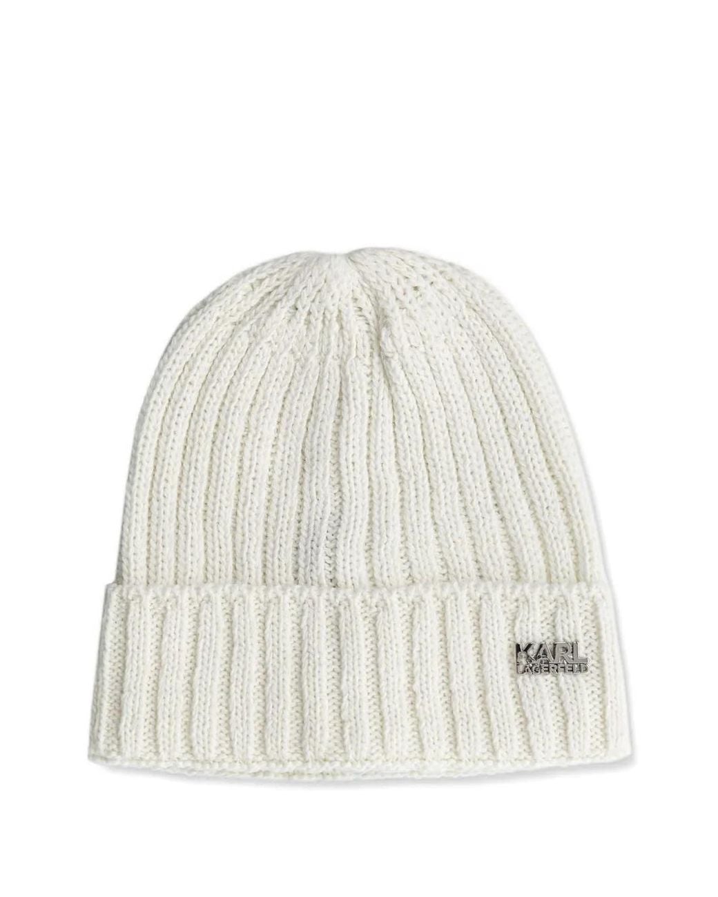 Karl Lagerfeld White Ribbed-Knit Beanie Hat And Scarf Set for men