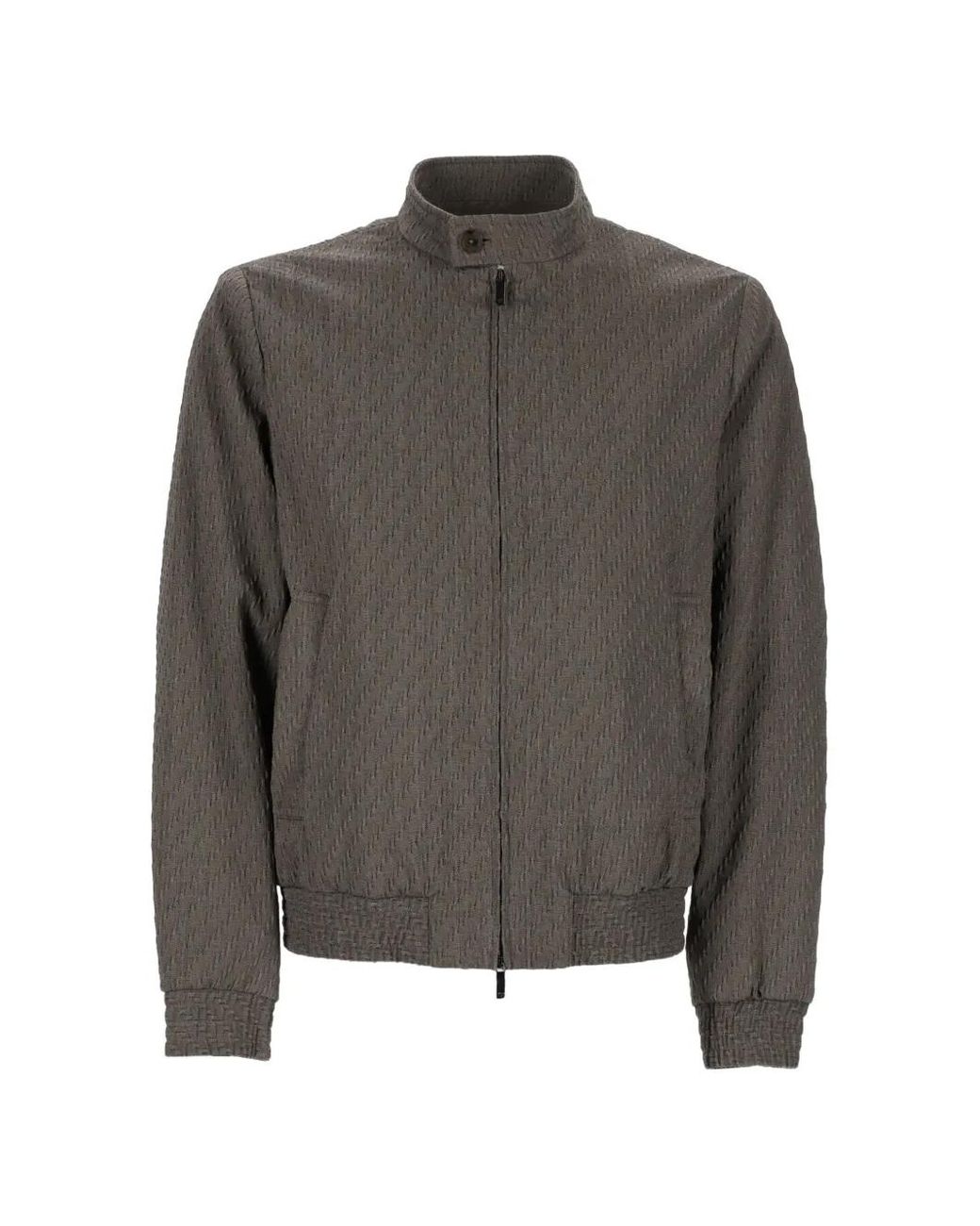 Emporio Armani Gray Textured Zip-Up Jacket for men