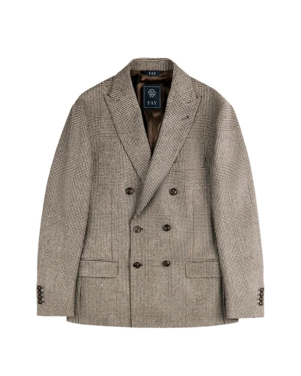 Fay Brown Prince Of Wales Check Double-Breasted Blazer for men