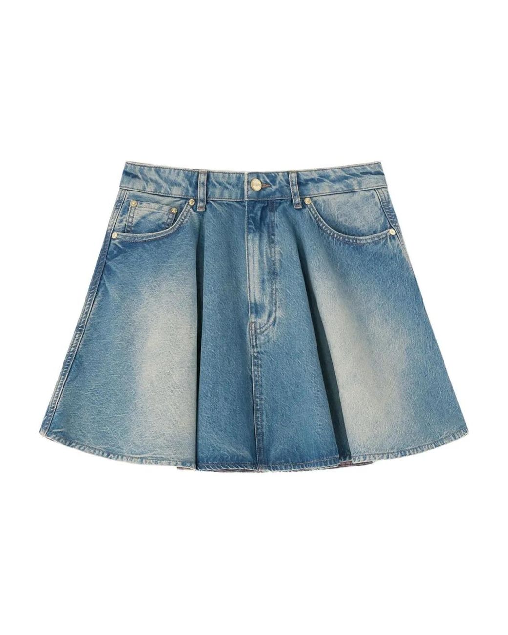Ganni Blue Denim Miniskirt With A Washed-Out Effect