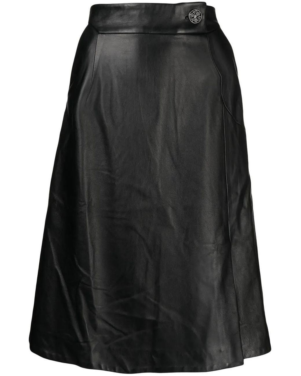 Shiatzy Chen Black Leather Midi Skirt