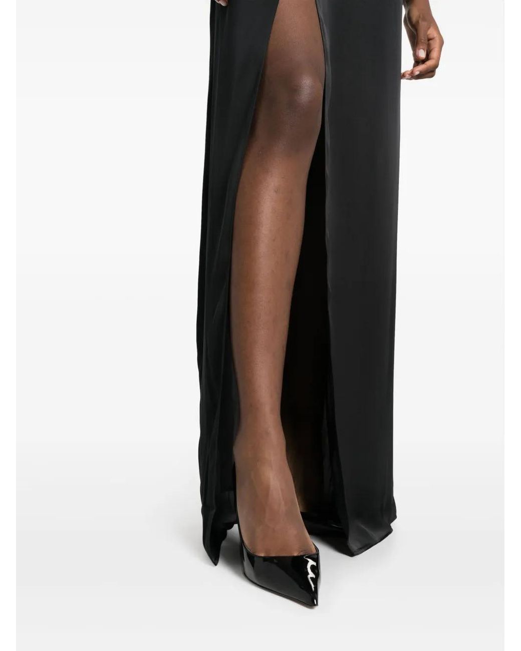 Maison Close Black Wrap-Design Satin-Finish Skirt