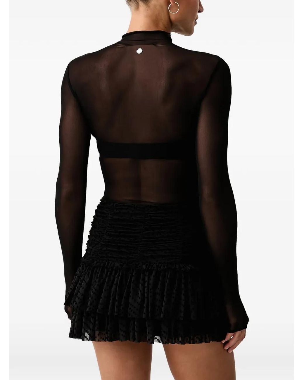Silvian Heach Black Crystal-Embellished Mesh Top