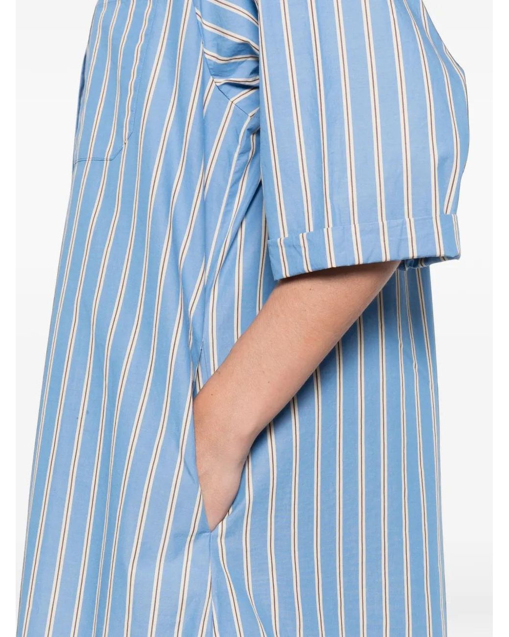 MAISON 123 Blue Besta R Rayee Vertical-Stripe Mini Shirt Dress