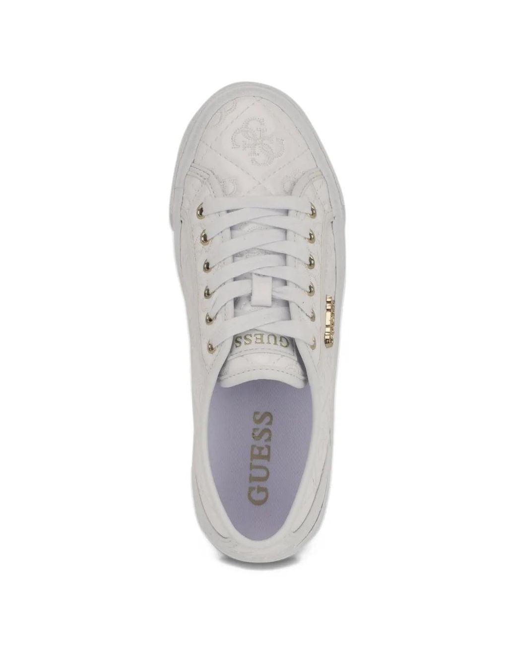 Guess White Jlove Quilted Logo-Embroidered Sneakers