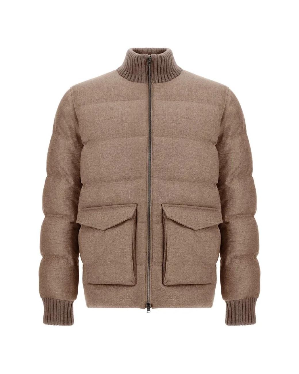 Herno Brown Quilted Wool-Tweed Bomber Jacket for men