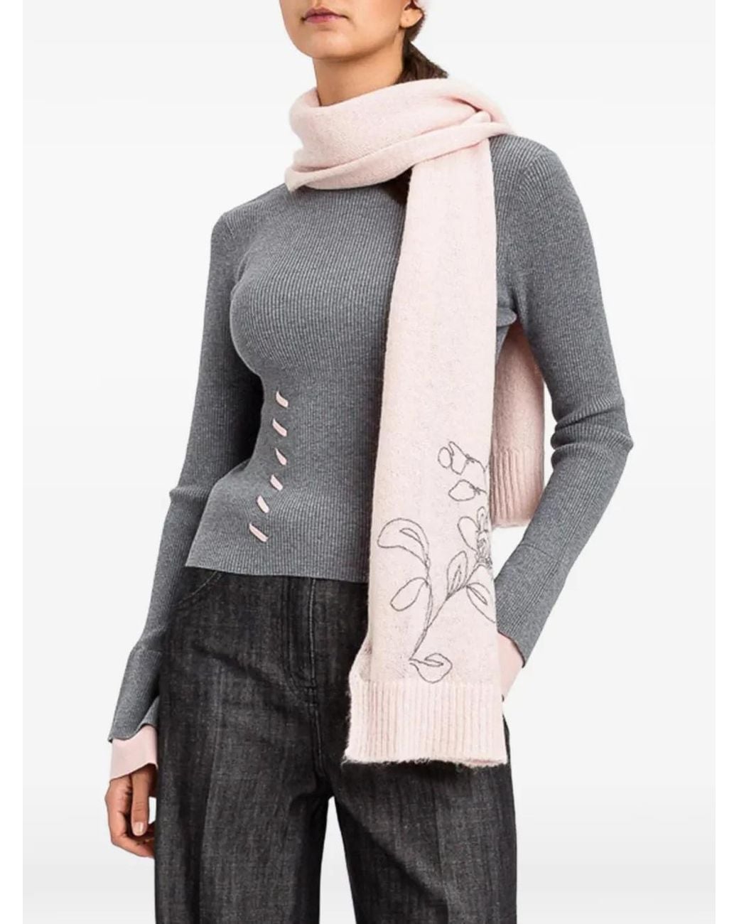 Twinset Gray Actitude Ribbed-Knit Sweater