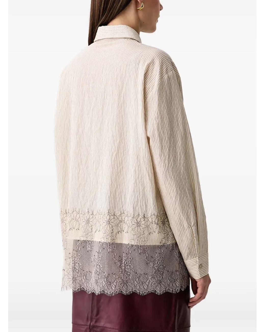 Sisley Natural Lace-Trim Pinstripe Shirt