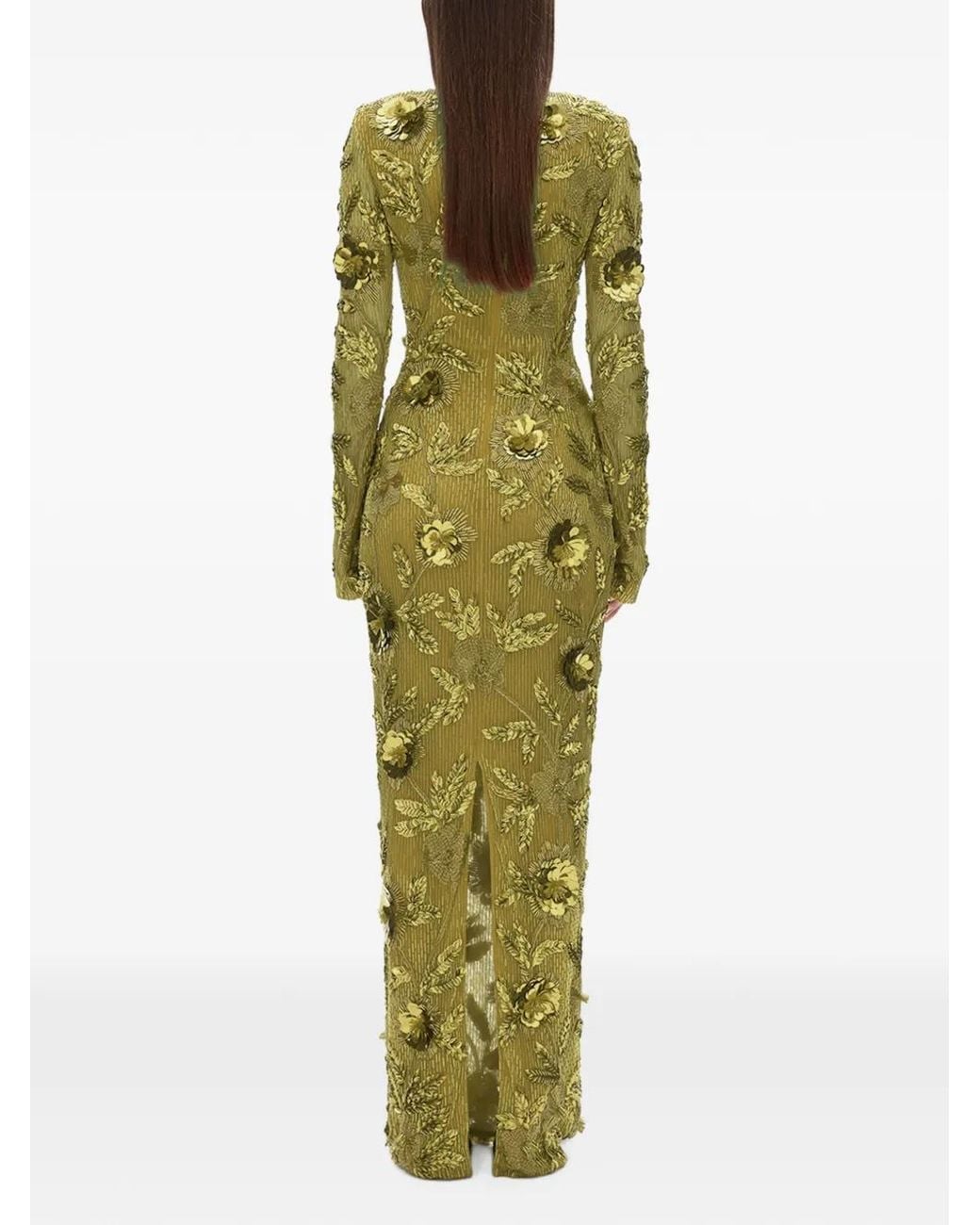 Rachel Gilbert Green Pierre Floral-Embellished Maxi Dress