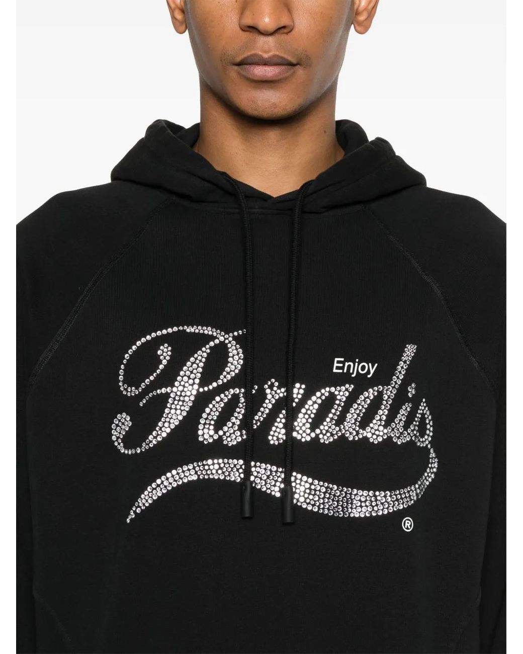 3.PARADIS Black Crystal-Logo Hoodie for men