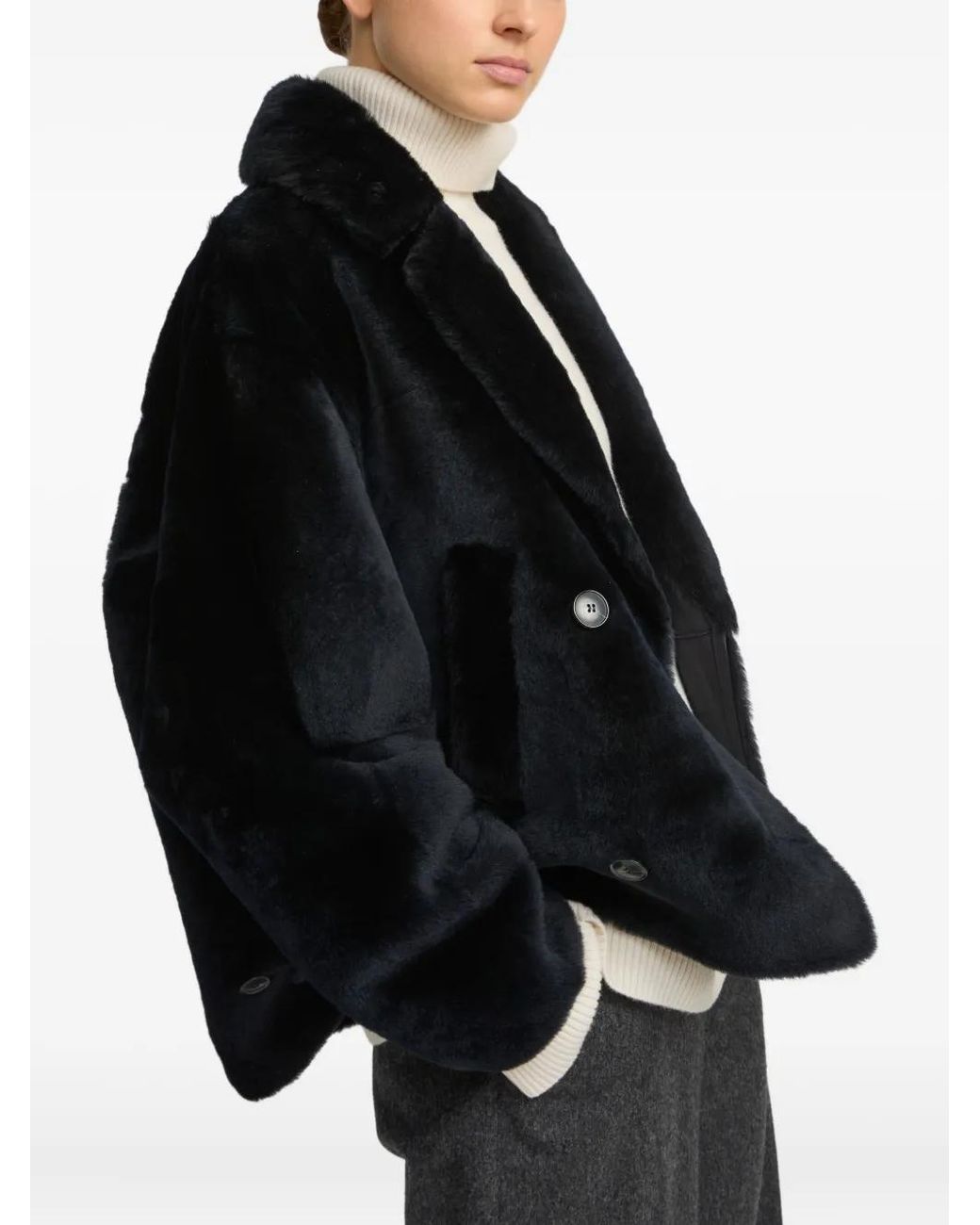 Yves Salomon Black Shearling Pea Jacket